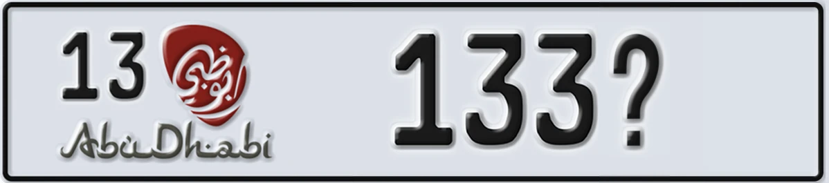 UAE License Plate Abu Dhabi 13 133@