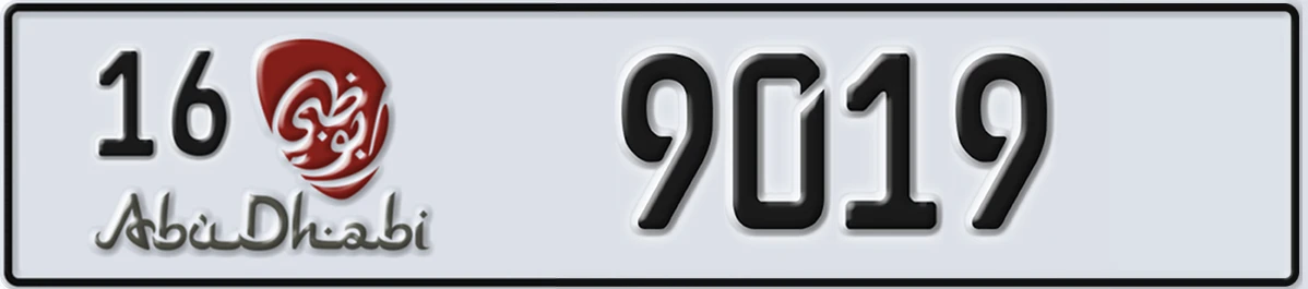 UAE License Plate Abu Dhabi 16 9019