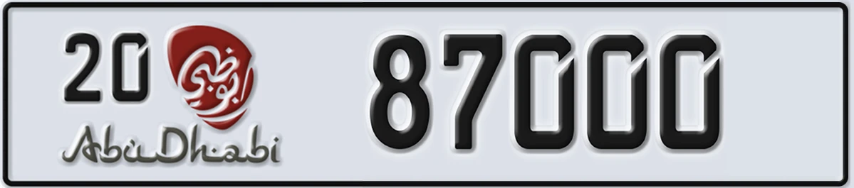 UAE License Plate Abu Dhabi 20 87000