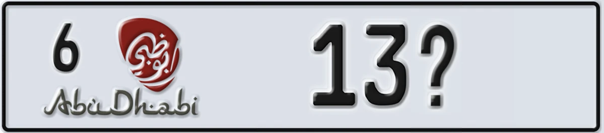 UAE License Plate Abu Dhabi 6 13@