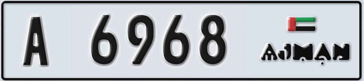 UAE License Plate Ajman A 6968