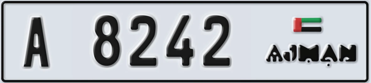 UAE License Plate Ajman A 8242