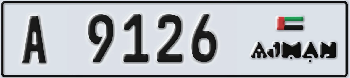 UAE License Plate Ajman A 9126