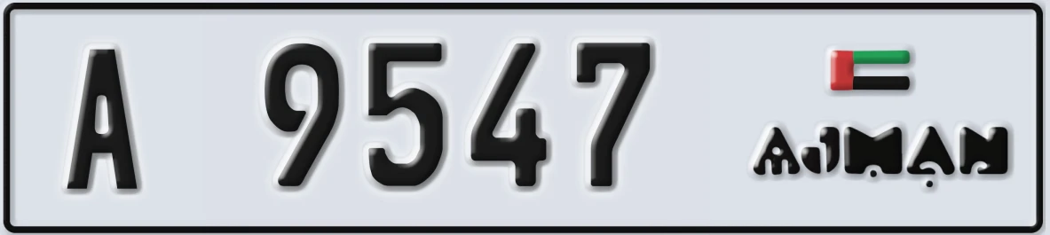 UAE License Plate Ajman A 9547
