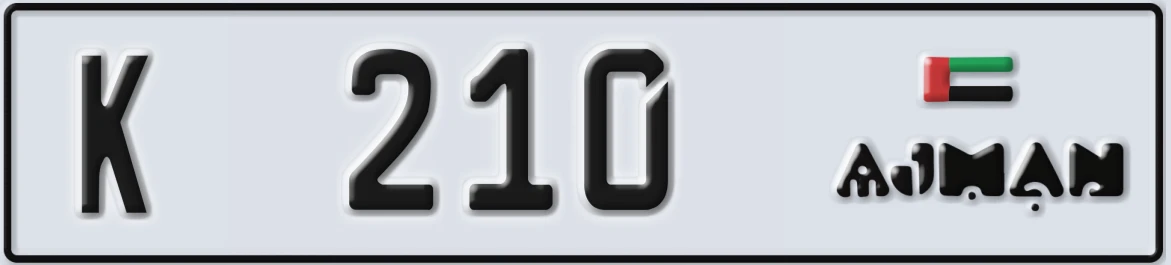 UAE License Plate Ajman K 210