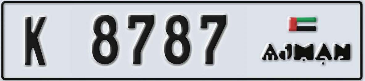UAE License Plate Ajman K 8787
