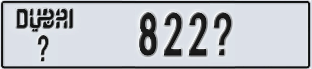 UAE License Plate Dubai @ 822@