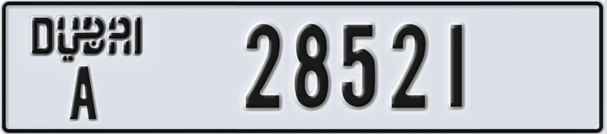 UAE License Plate Dubai A 28521