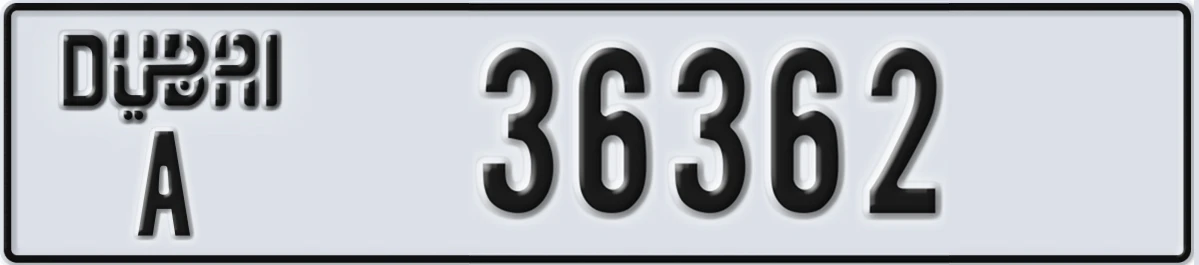 UAE License Plate Dubai A 36362