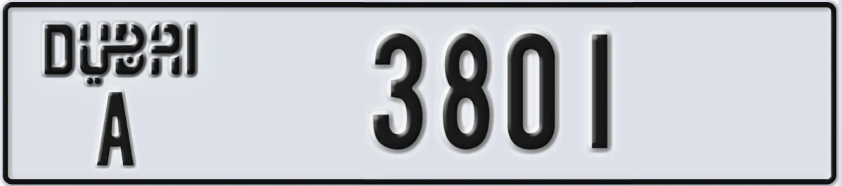 UAE License Plate Dubai A 3801