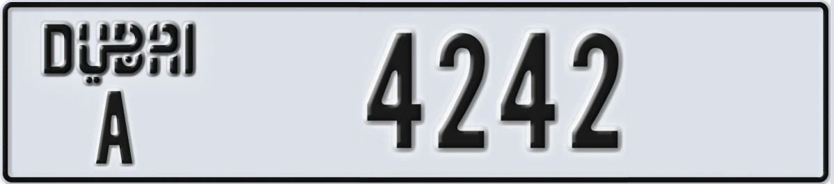 UAE License Plate Dubai A 4242