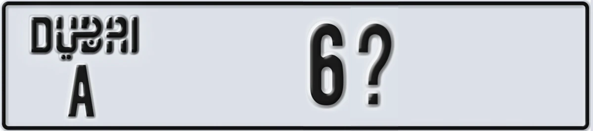 UAE License Plate Dubai A 6Y