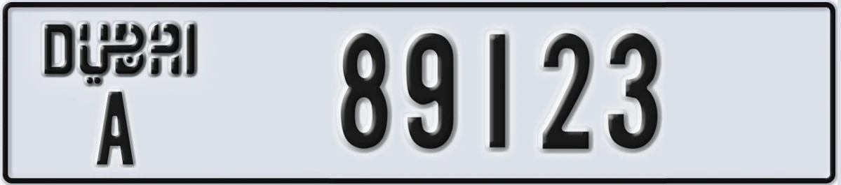 UAE License Plate Dubai A 89123