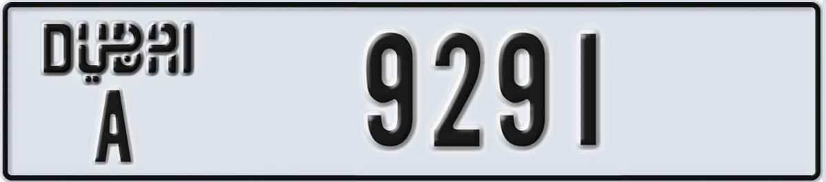 UAE License Plate Dubai A 9291