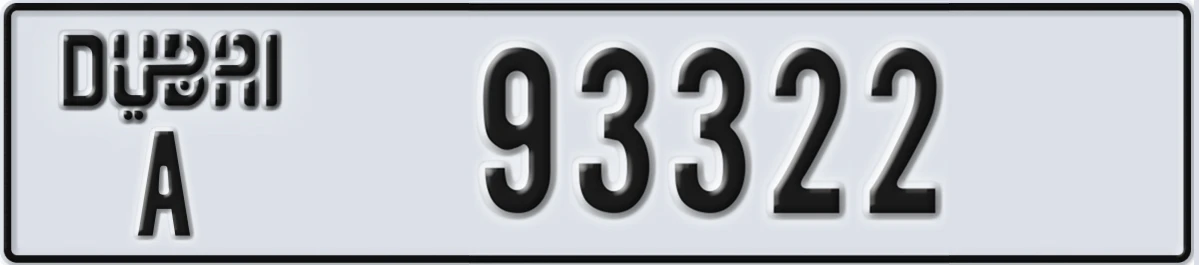 UAE License Plate Dubai A 93322