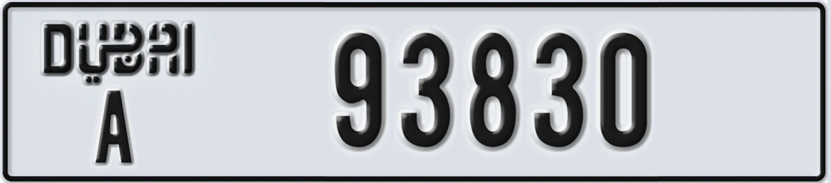 UAE License Plate Dubai A 93830