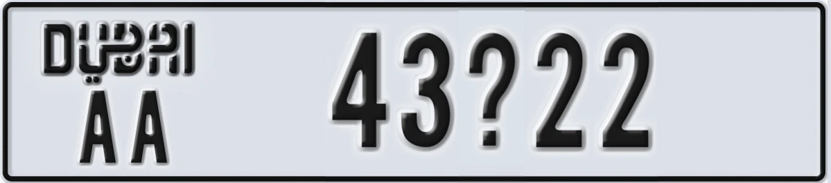 UAE License Plate Dubai AA 43@22