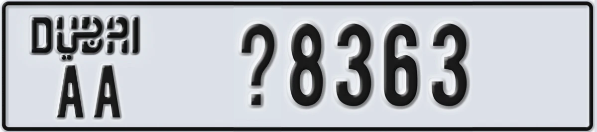 UAE License Plate Dubai AA @8363