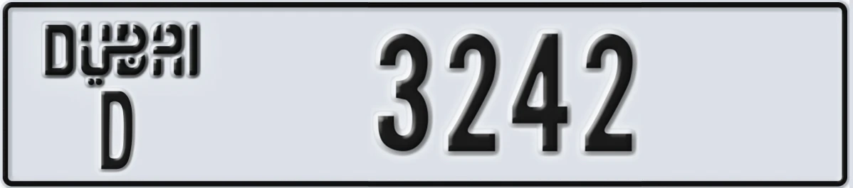 UAE License Plate Dubai D 3242