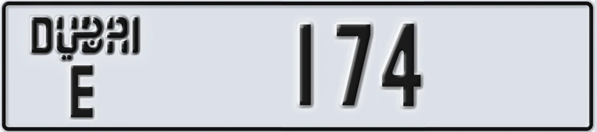 UAE License Plate Dubai E 174