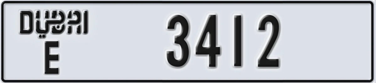 UAE License Plate Dubai E 3412