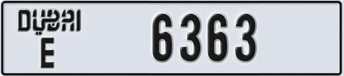 UAE License Plate Dubai E 6363