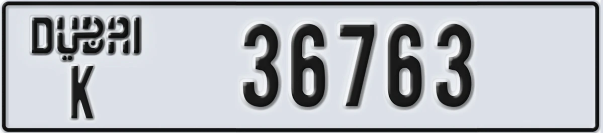 UAE License Plate Dubai K 36763