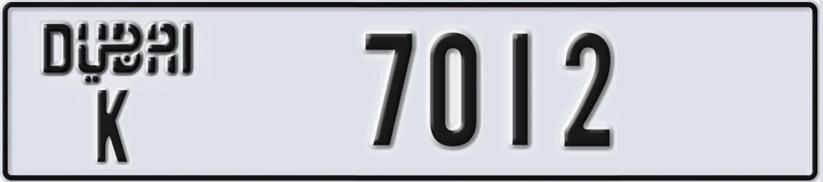 UAE License Plate Dubai K 7012