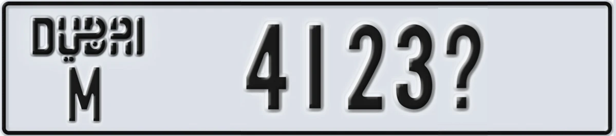 UAE License Plate Dubai M 4123@