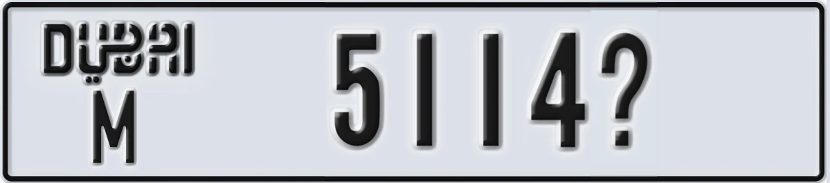 UAE License Plate Dubai M 5114@