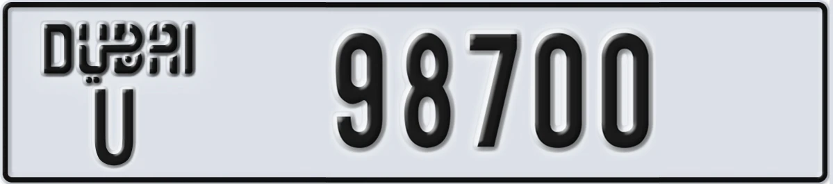 UAE License Plate Dubai U 98700
