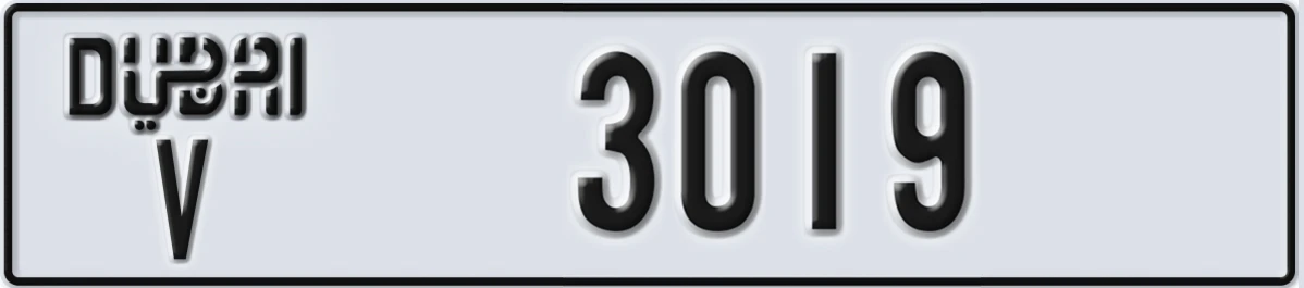 UAE License Plate Dubai V 3019