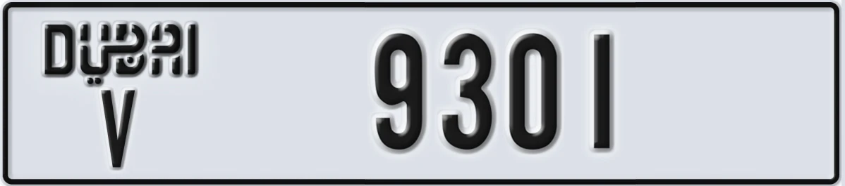 UAE License Plate Dubai V 9301
