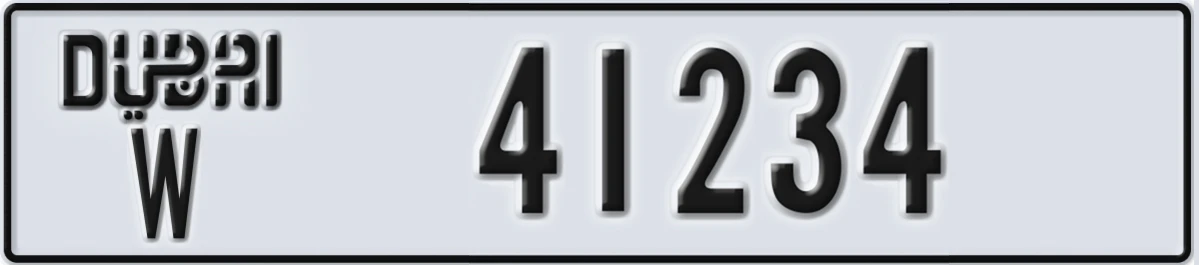 UAE License Plate Dubai W 41234