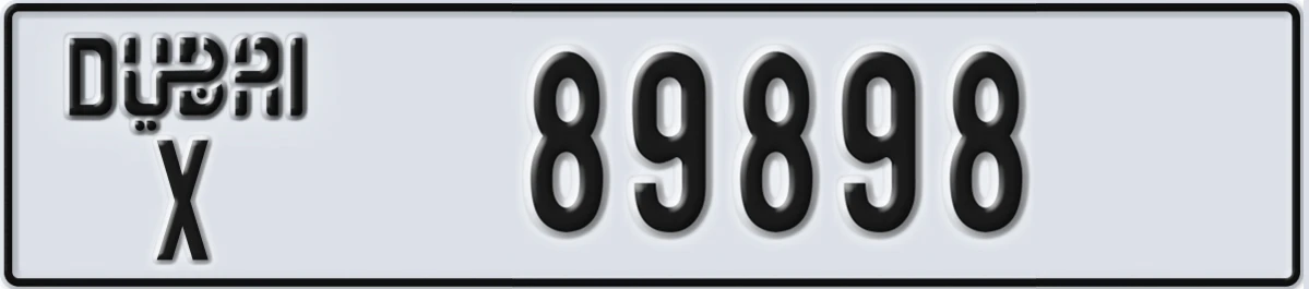 UAE License Plate Dubai X 89898