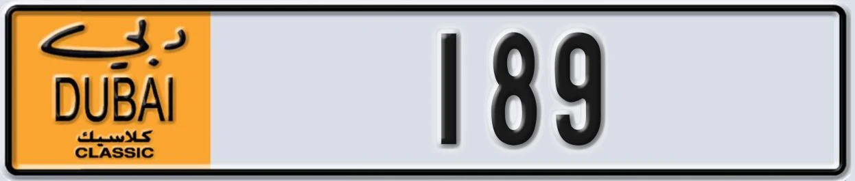 UAE License Plate Dubai Classic NOC 189