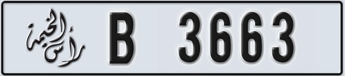 UAE License Plate Ras Al Khaimah B 3663