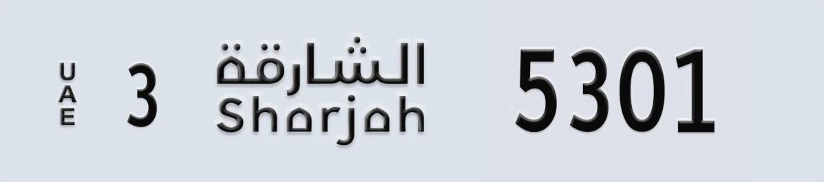 UAE License Plate Sharjah 3 5301