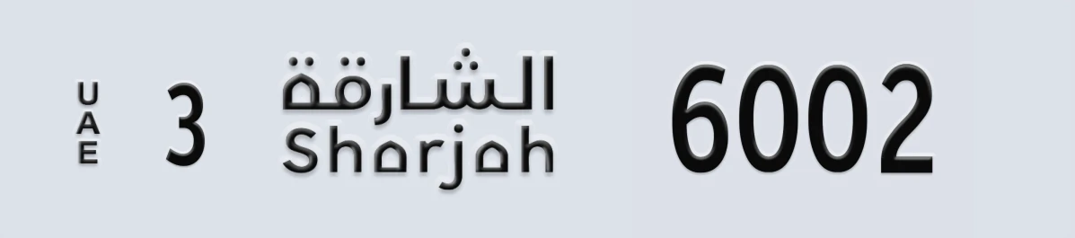 UAE License Plate Sharjah 3 6002