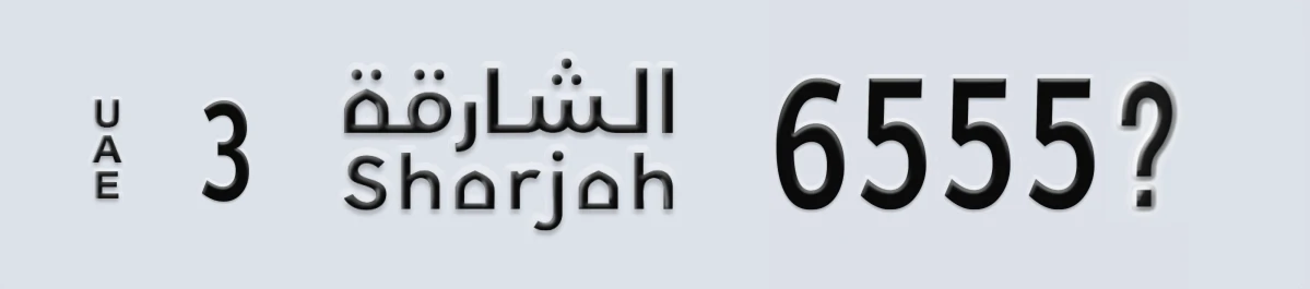 UAE License Plate Sharjah 3 6555X